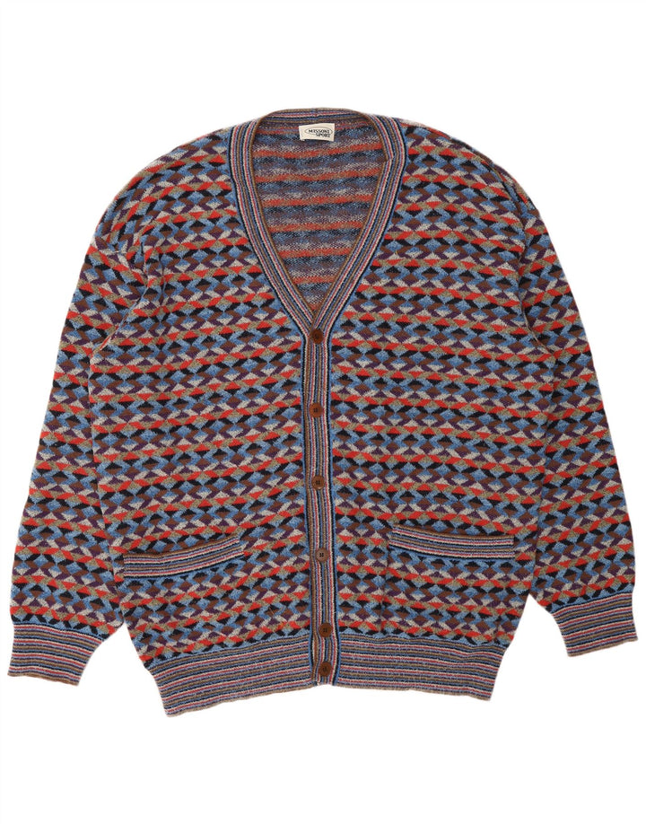 Suéter cardigã masculino MISSONI IT 54 XL designer geométrico multicolorido
