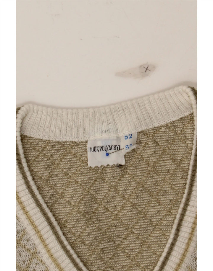 VINTAGE Mens V-Neck Jumper Sweater IT 52 Large Beige Argyle/Diamond Vintage Vintage and Second-Hand Vintage from Messina Hembry 