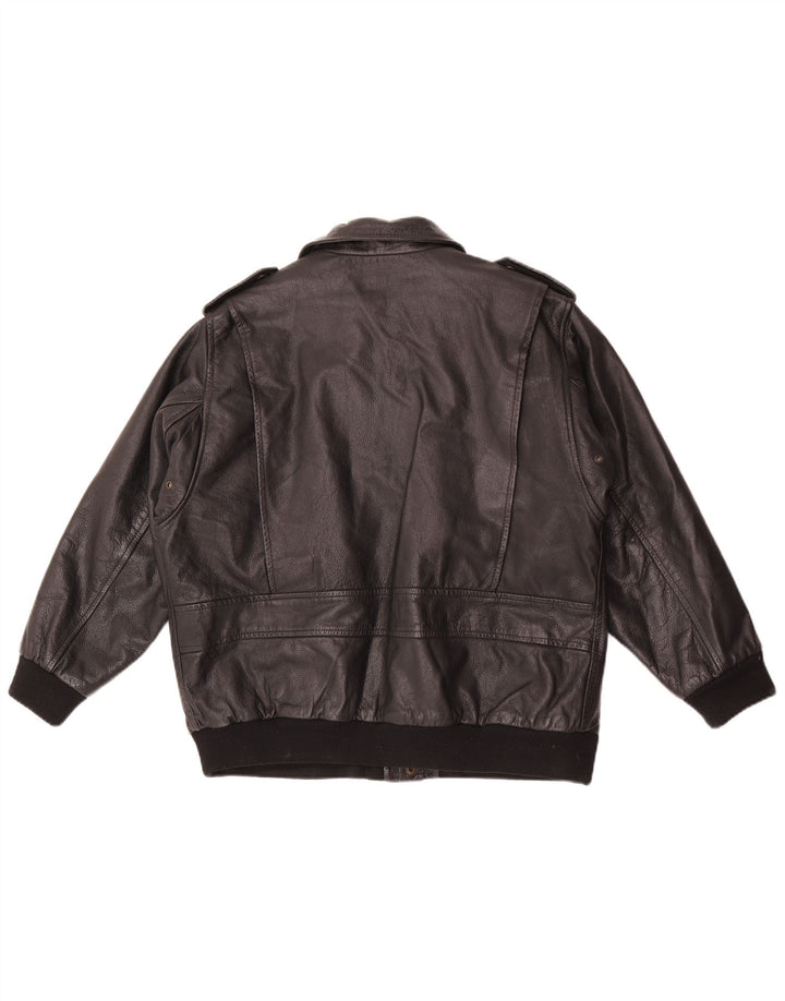 Jaqueta de couro militar masculina vintage UK 36 pequena preta