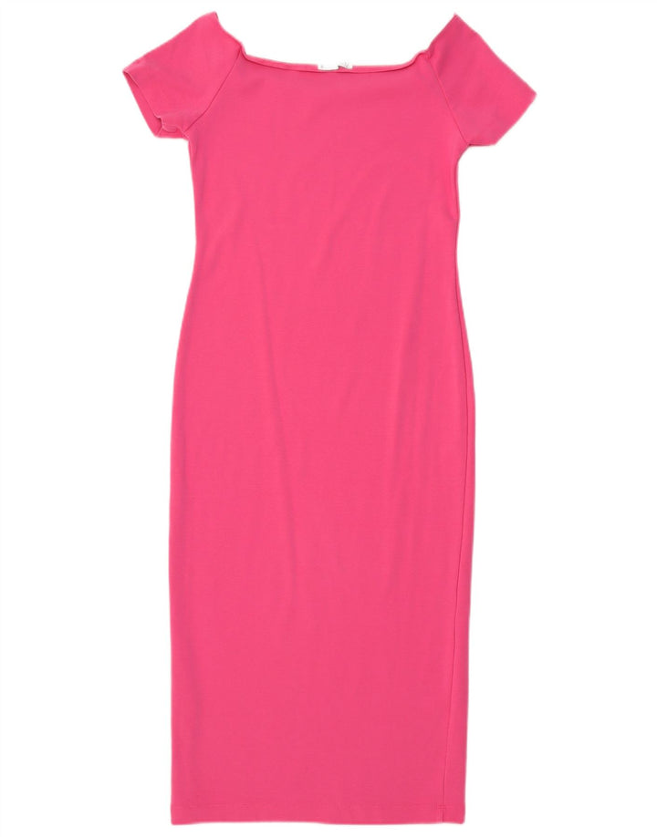 Vestido bainha feminino ZARA UK 12 algodão rosa médio