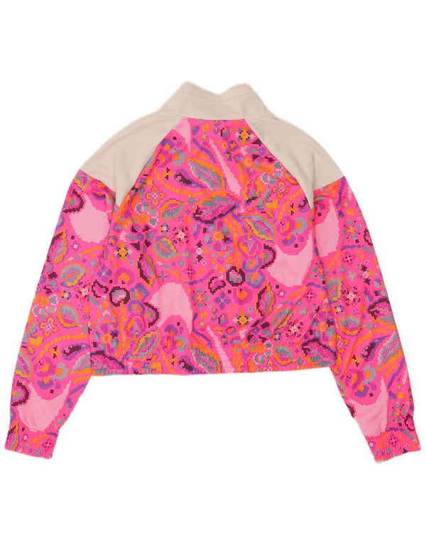 Nike Womens Crop Tracksuit Top Jacket UK 16 Large Pink Geometric Polyester