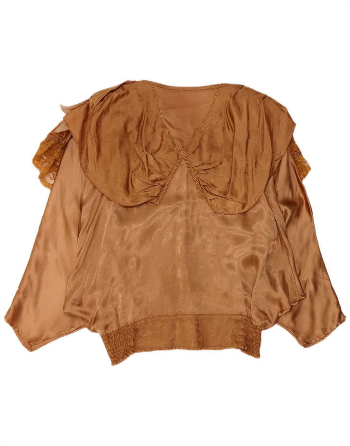 Blusa feminina vintage com babados frontal em asa de morcego EU 40/42 grande viscose marrom