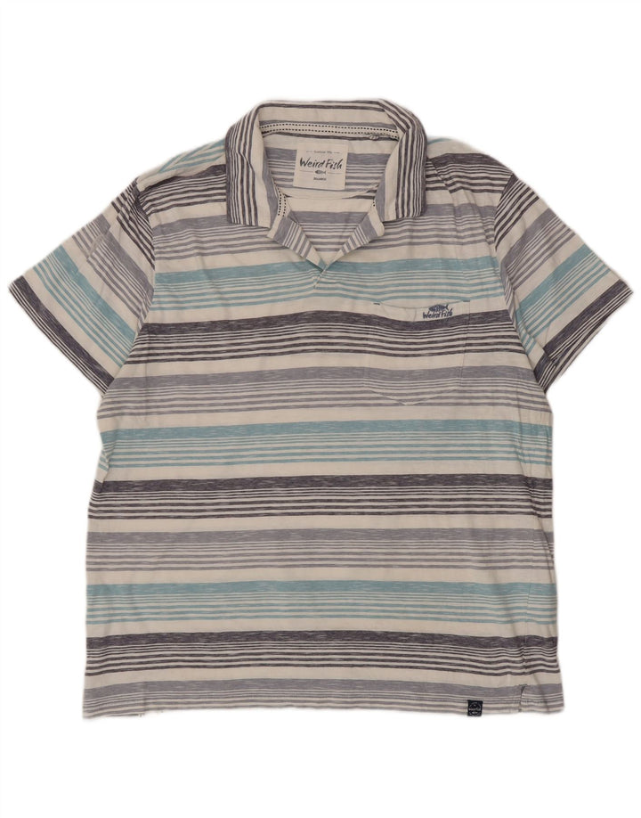 Camisa polo masculina Weird Fish 2XL algodão listrado azul