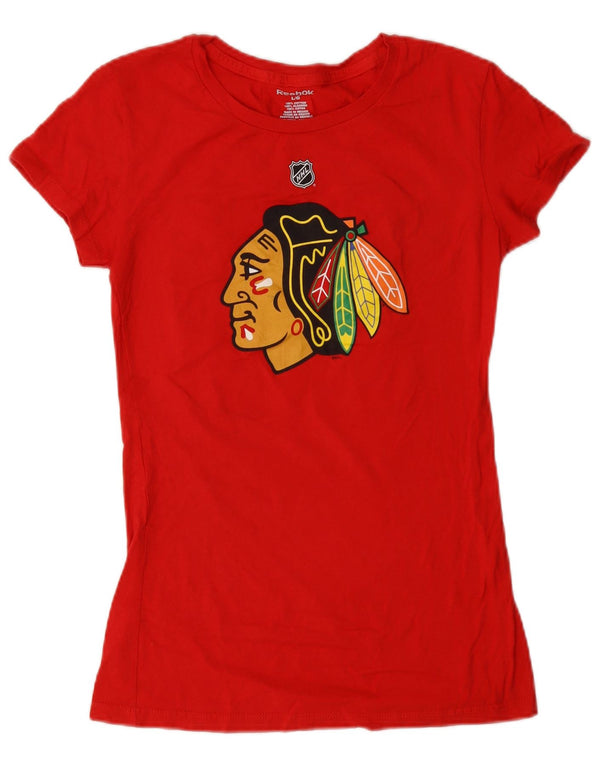 Camiseta feminina Reebok Chicago Blackhawks gráfica top UK 14 grande algodão vermelho