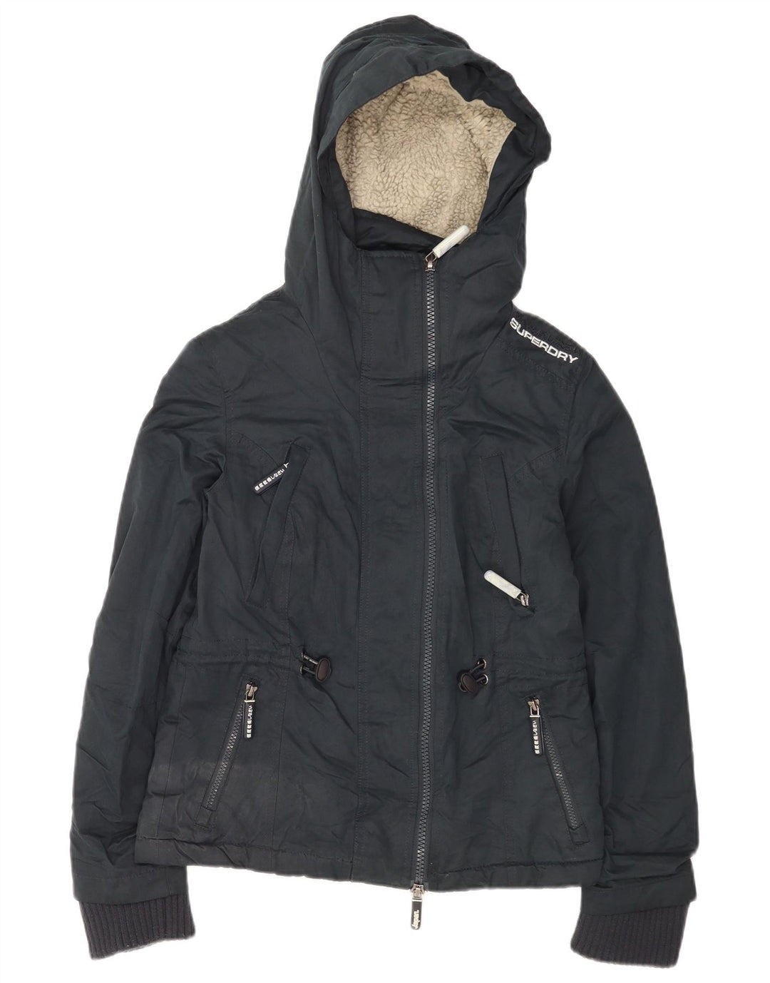 Jaqueta corta-vento feminina Superdry UK 10 pequena azul marinho