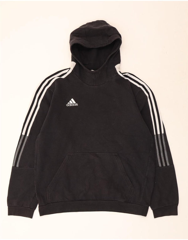 ADIDAS Womens Hoodie Jumper UK 16 Grande Algodão Preto