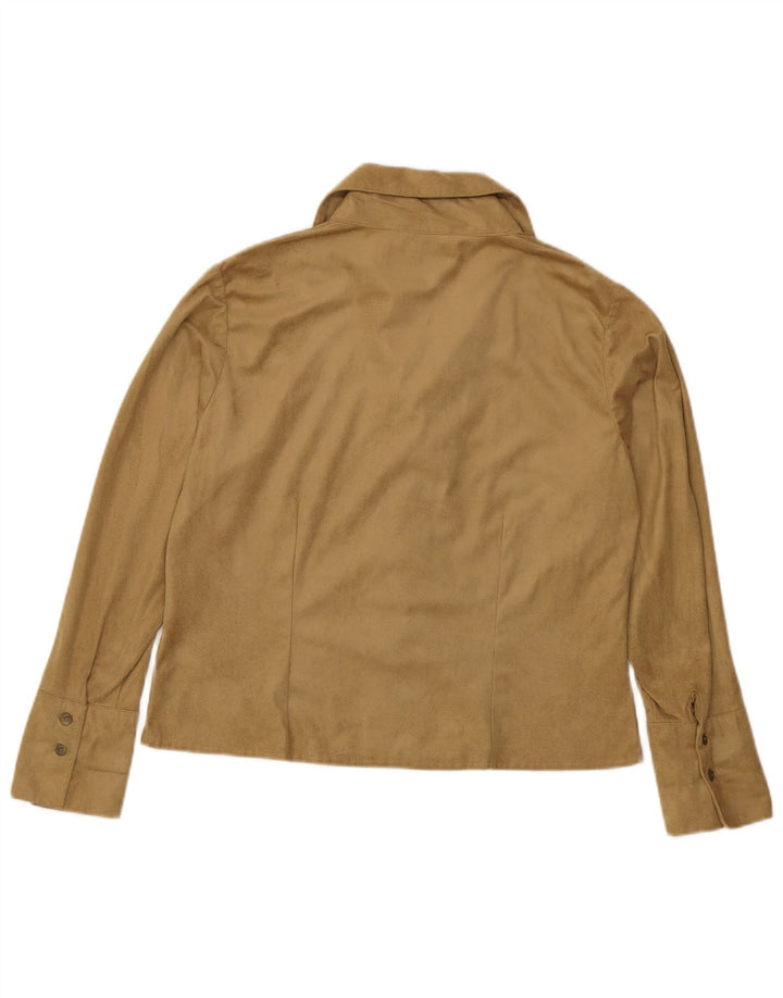 Blusa feminina vintage pulôver UK 14 poliéster marrom médio