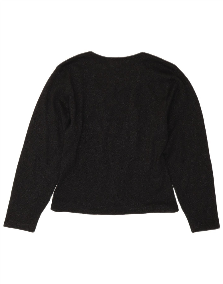 Suéter cardigã aberto feminino vintage IT 44 lã virgem preta média