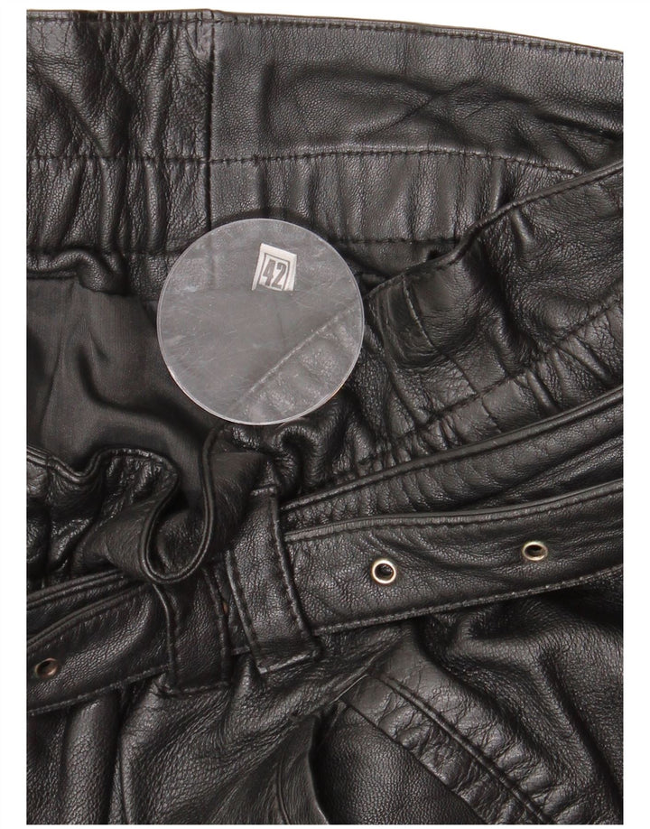 Calça feminina vintage de couro reto IT 42 médio W30 L30 preta