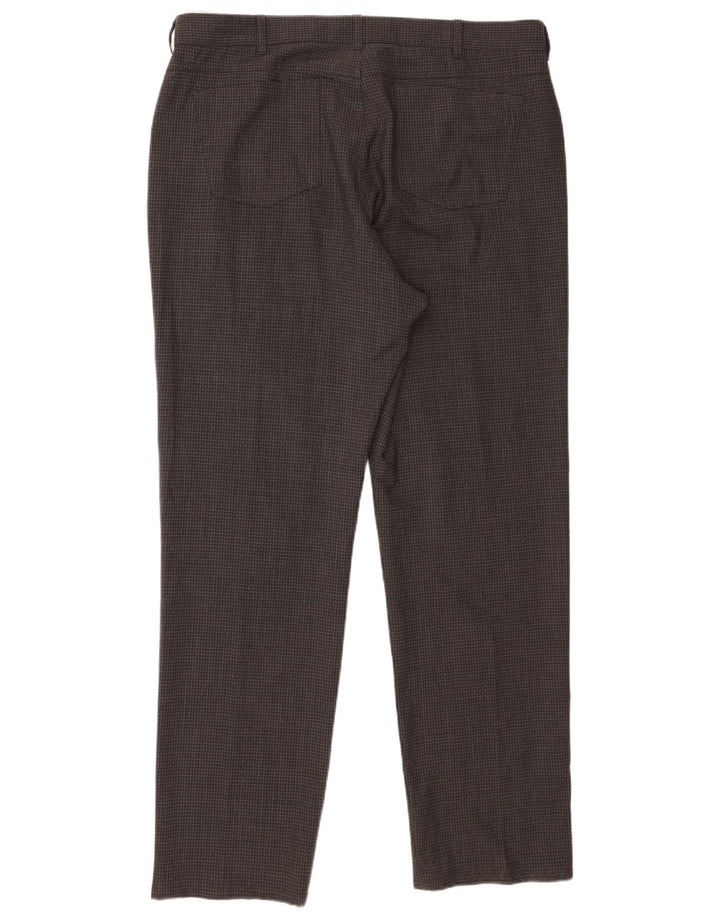 Calça masculina reta casual Marks & Spencer W38 L31 poliéster xadrez cinza