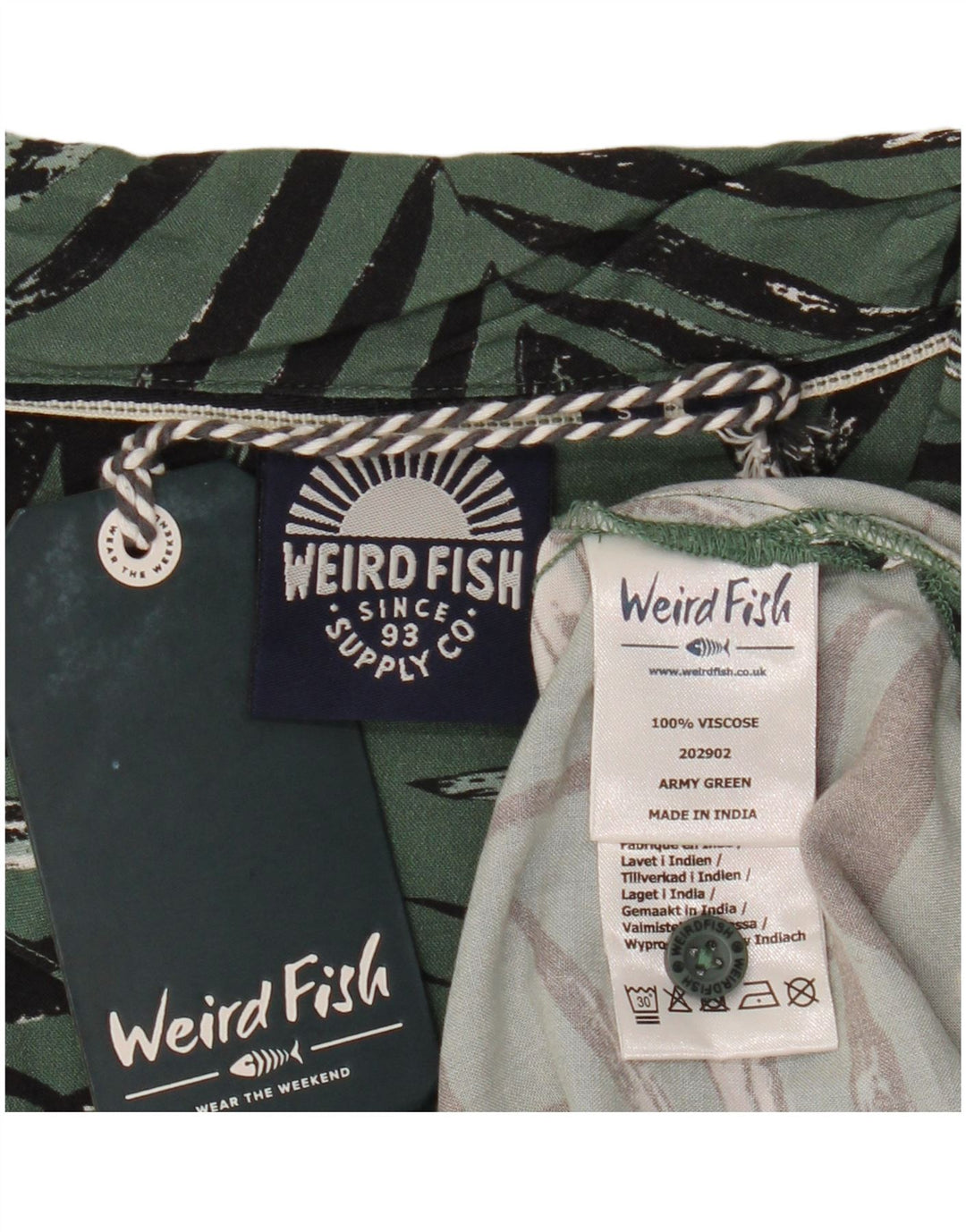 Weird Fish Masculino Abstrato Padrão Camisa de Manga Curta Pequena Viscose Verde