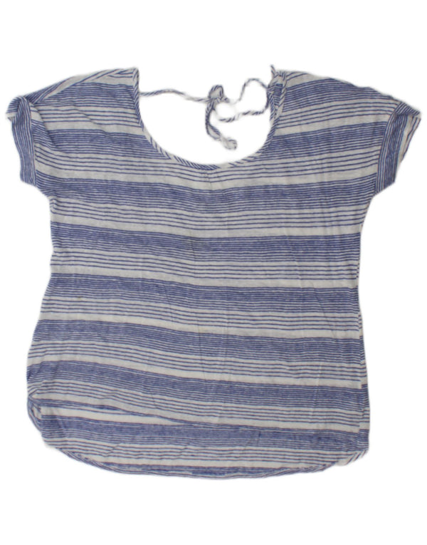 Blusa feminina Fat Face Top UK 16 linho listrado azul grande