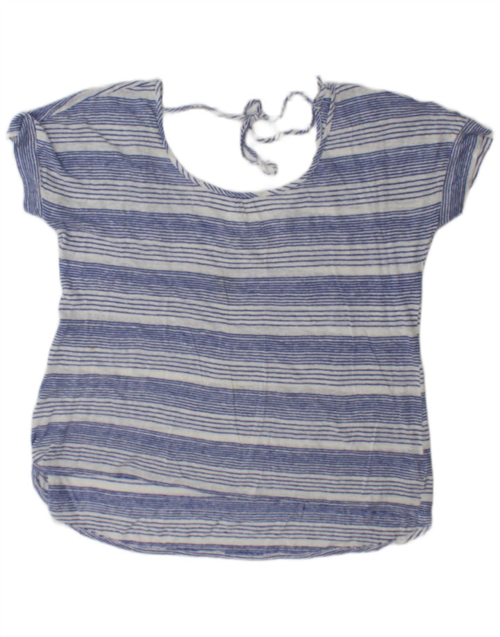 Blusa feminina Fat Face Top UK 16 linho listrado azul grande