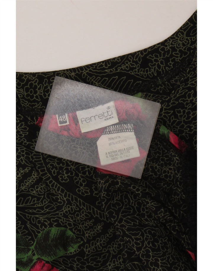 Blusa feminina de manga comprida FERRETTI IT 48 XL seda floral preta