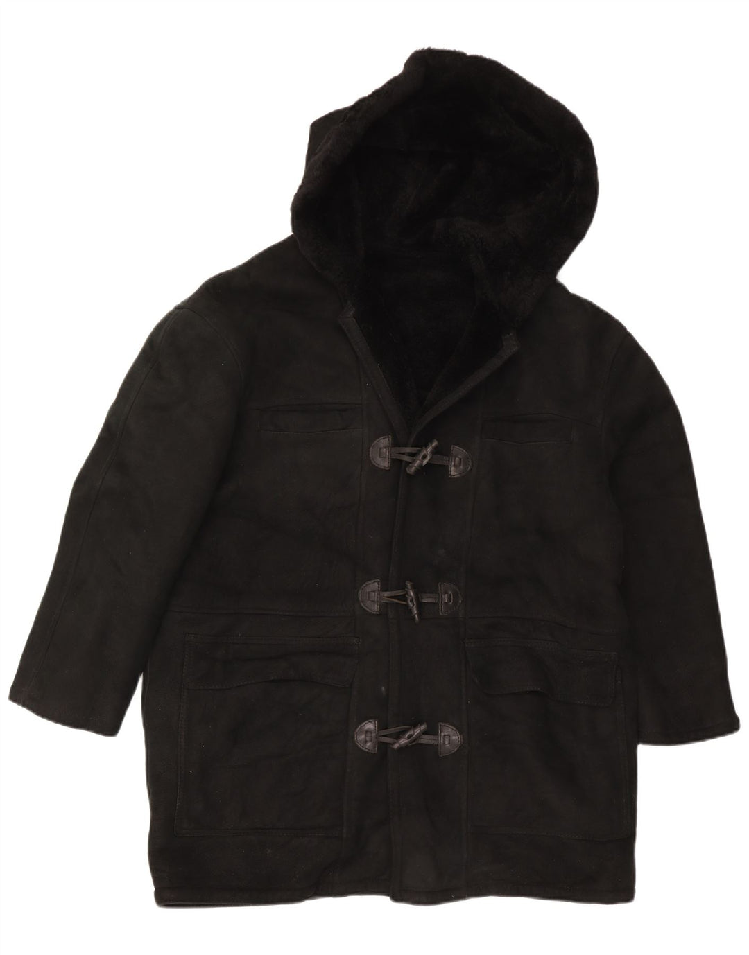 Casaco feminino vintage com capuz e shearling grande Reino Unido 16 grande preto