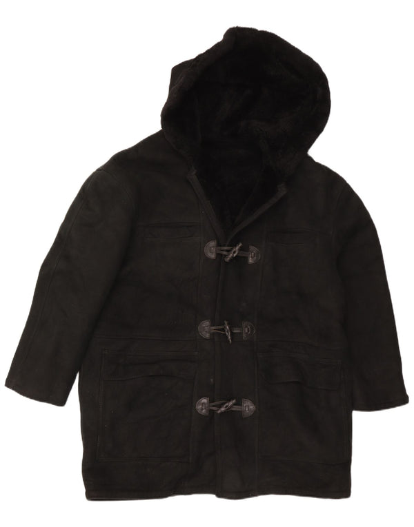 Casaco feminino vintage com capuz e shearling grande Reino Unido 16 grande preto