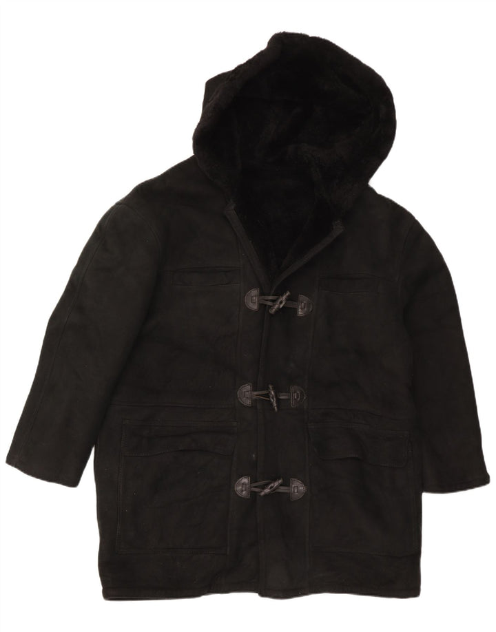 Casaco feminino vintage com capuz e shearling grande Reino Unido 16 grande preto
