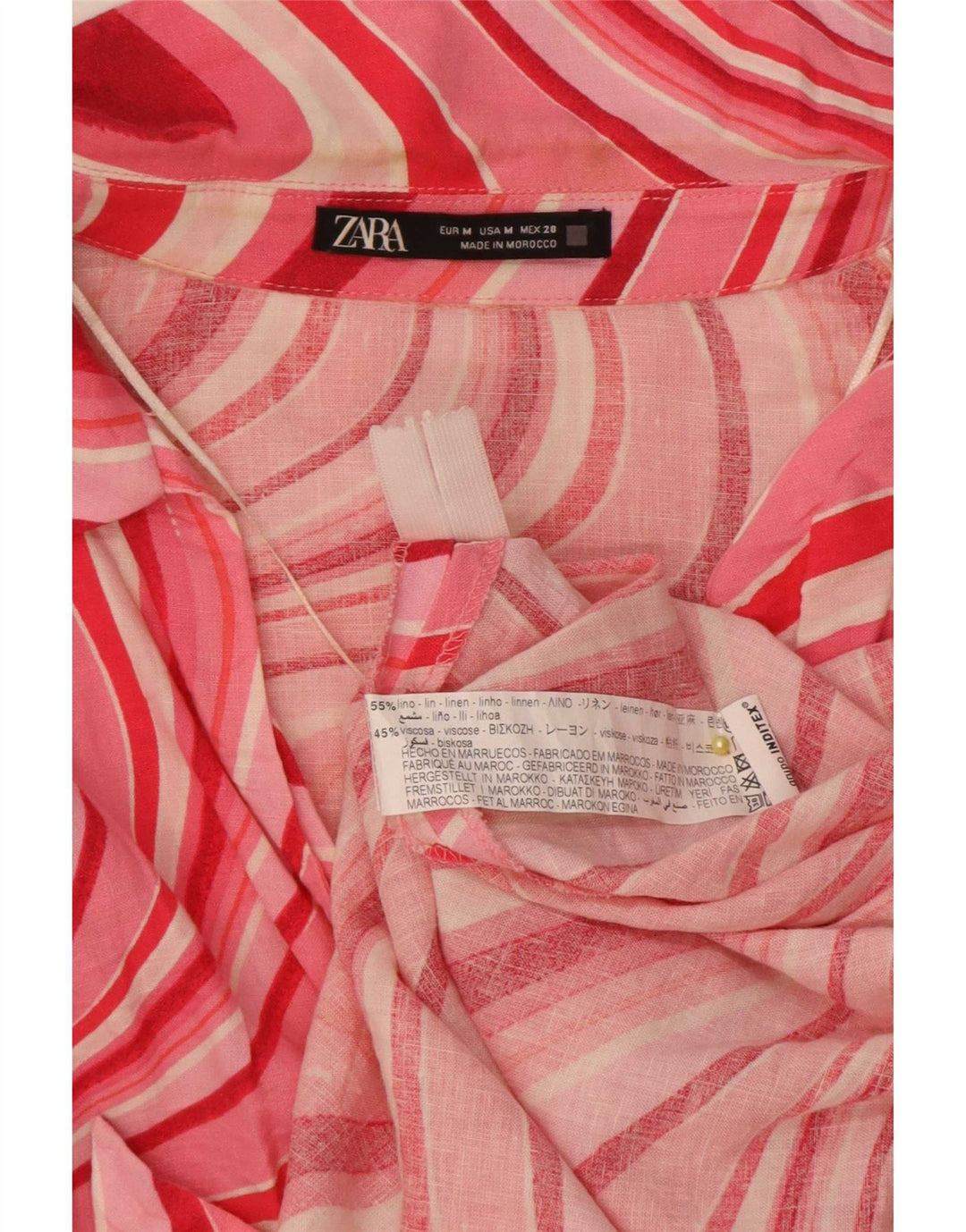 Vestido feminino Zara com bainha com padrão abstrato e recorte uk 12 rosa médio