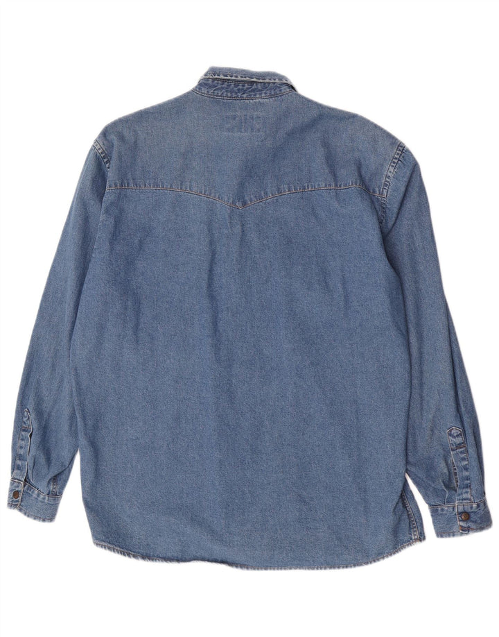 Camisa jeans masculina vintage grande azul