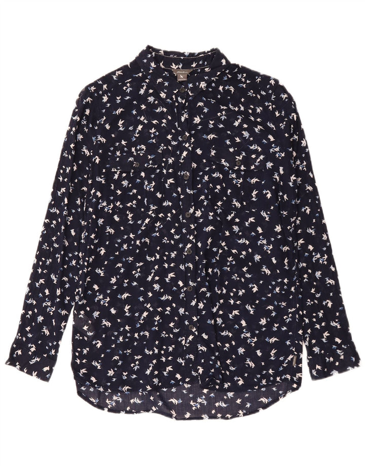 Camisa feminina Eddie Bauer com padrão abstrato Reino Unido 16 grande algodão azul marinho
