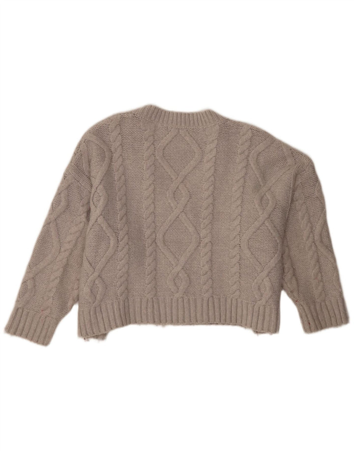 Suéter feminino Zara com decote em V superdimensionado Reino Unido 14 cinza médio acrílico