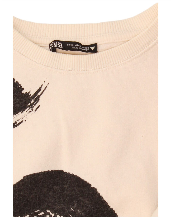 Zara Moletom Crop Feminino Jumper UK 14 Médio Branco Colorblock
