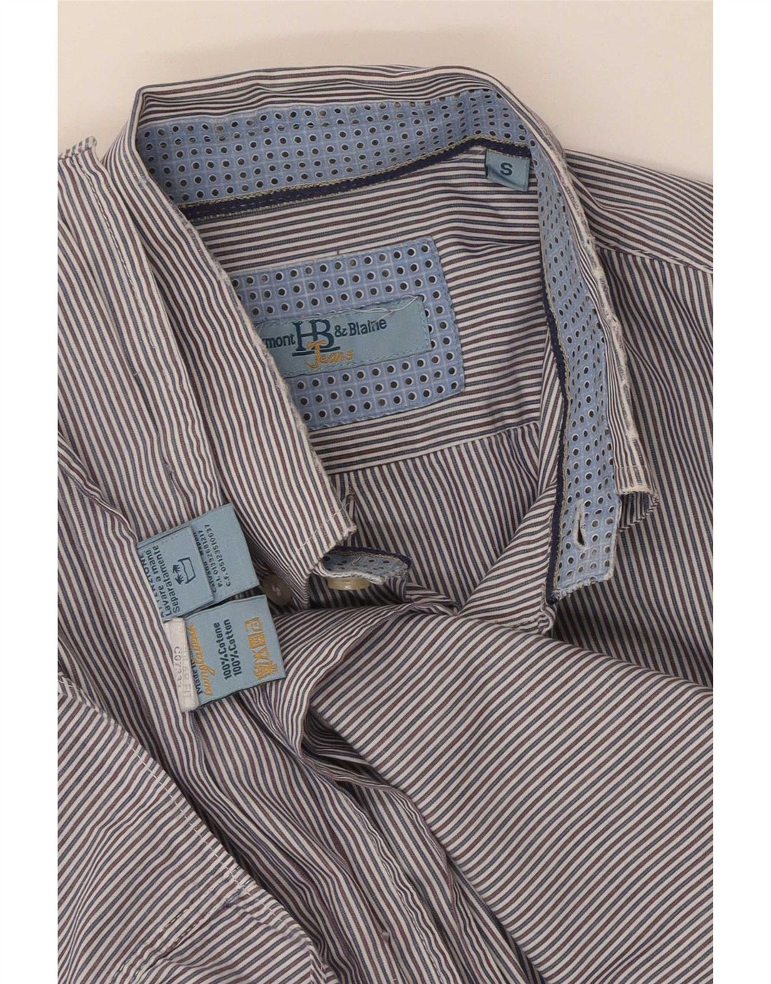 Camisa masculina Harmont & Blaine pequena listrada azul de algodão