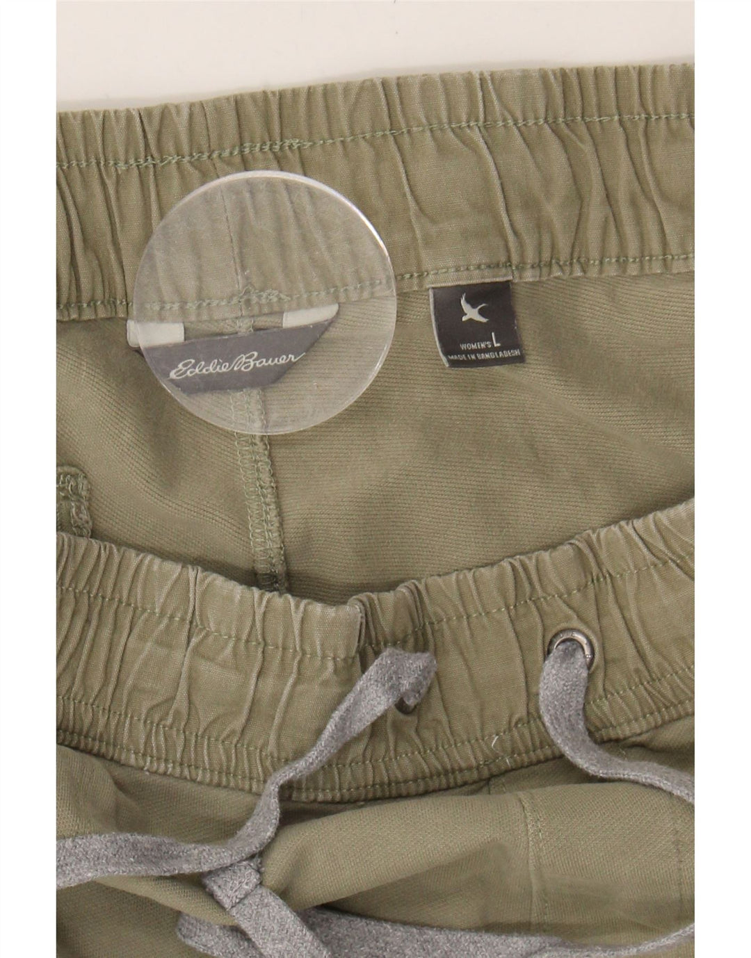 EDDIE BAUER Womens Slim Cropped Trousers Large W34 L25 Khaki Cotton Vintage Eddie Bauer and Second-Hand Eddie Bauer from Messina Hembry 