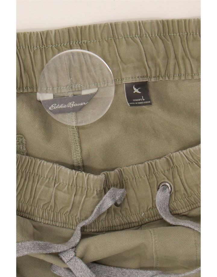 EDDIE BAUER Womens Slim Cropped Trousers Large W34 L25 Khaki Cotton Vintage Eddie Bauer and Second-Hand Eddie Bauer from Messina Hembry 