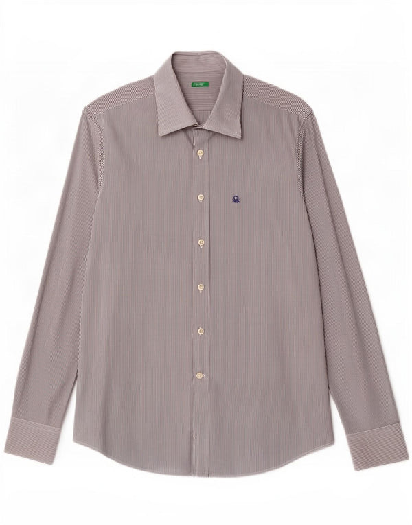 Camisa masculina Benetton média listrada azul marinho