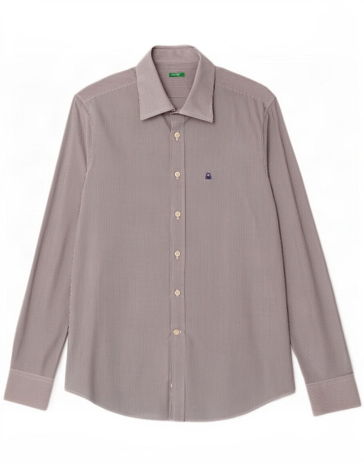 Camisa masculina Benetton média listrada azul marinho
