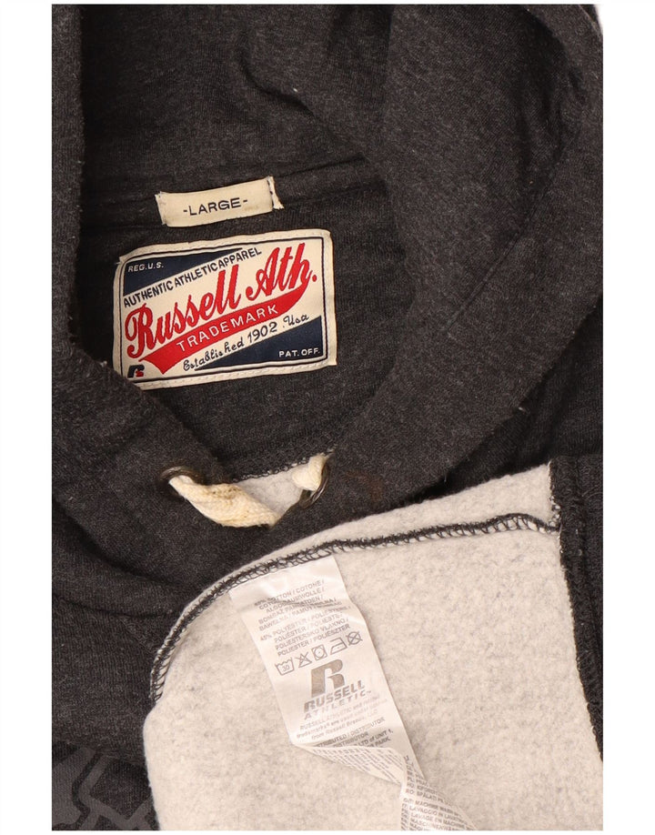 Suéter com capuz gráfico masculino RUSSELL ATLÉTICO grande algodão cinza