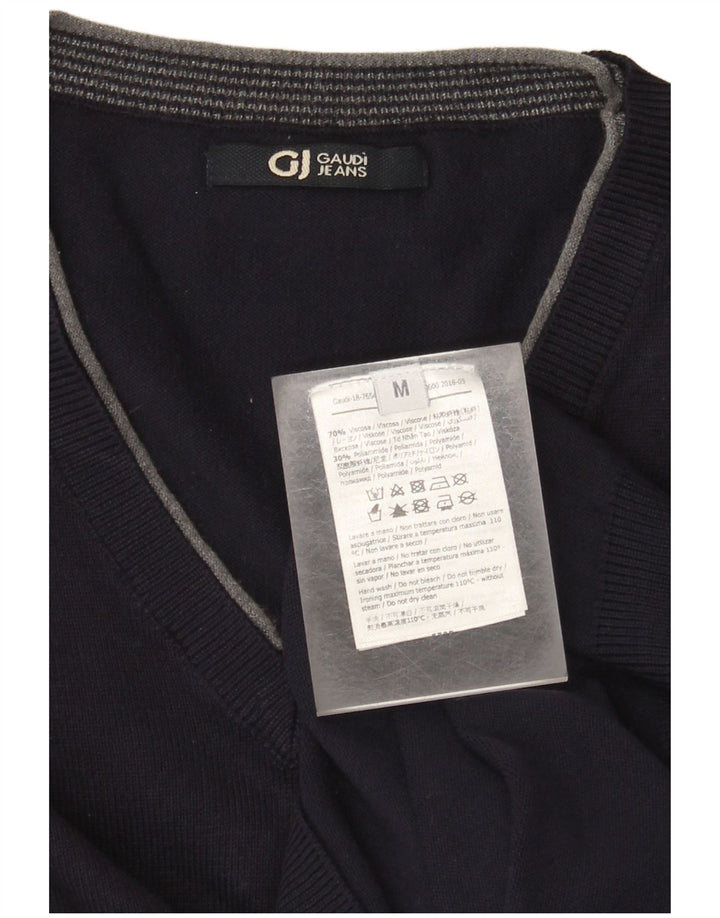 Gaudi Suéter masculino com decote em V, viscose azul marinho médio