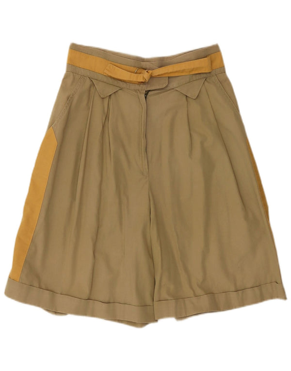 Bermuda feminina vintage de cintura alta IT 44 médio W28 cáqui colorblock