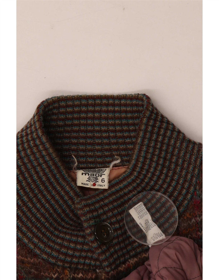 Jaqueta bomber vintage masculina de malha UK 38 lã manchada marrom médio