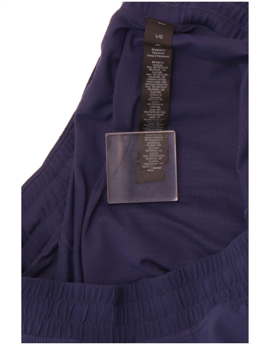 LULULEMON Shorts esportivos femininos UK 14 grande poliéster azul marinho