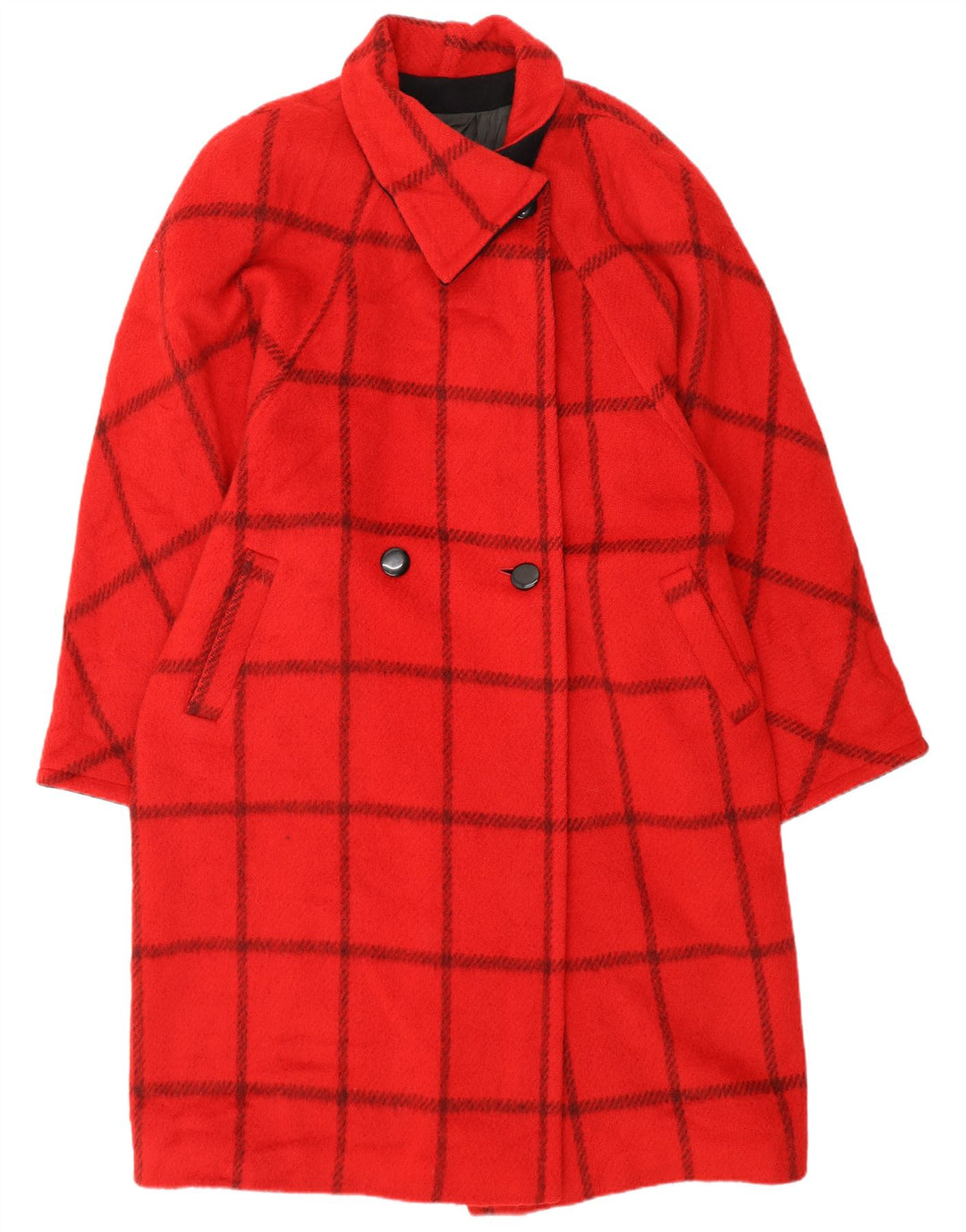 Casaco feminino vintage oversized com peito duplo IT 44 lã xadrez vermelha média