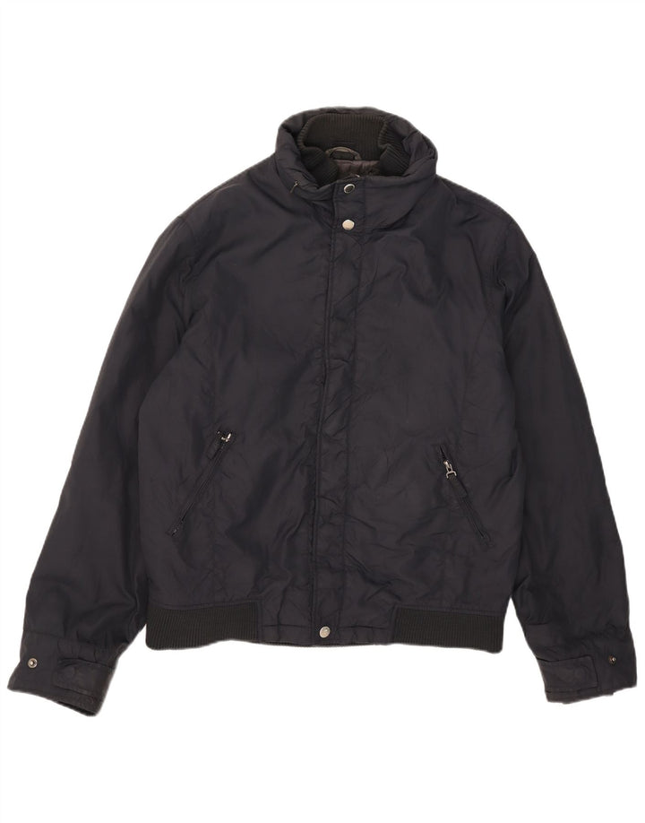Zara Jaqueta masculina acolchoada com capuz UK 40 grande nylon azul marinho