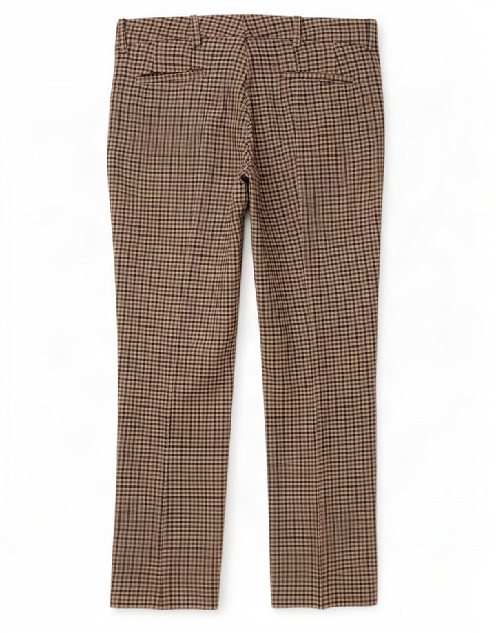 Calça chino reta feminina Zara médio W28 L28 poliéster xadrez marrom