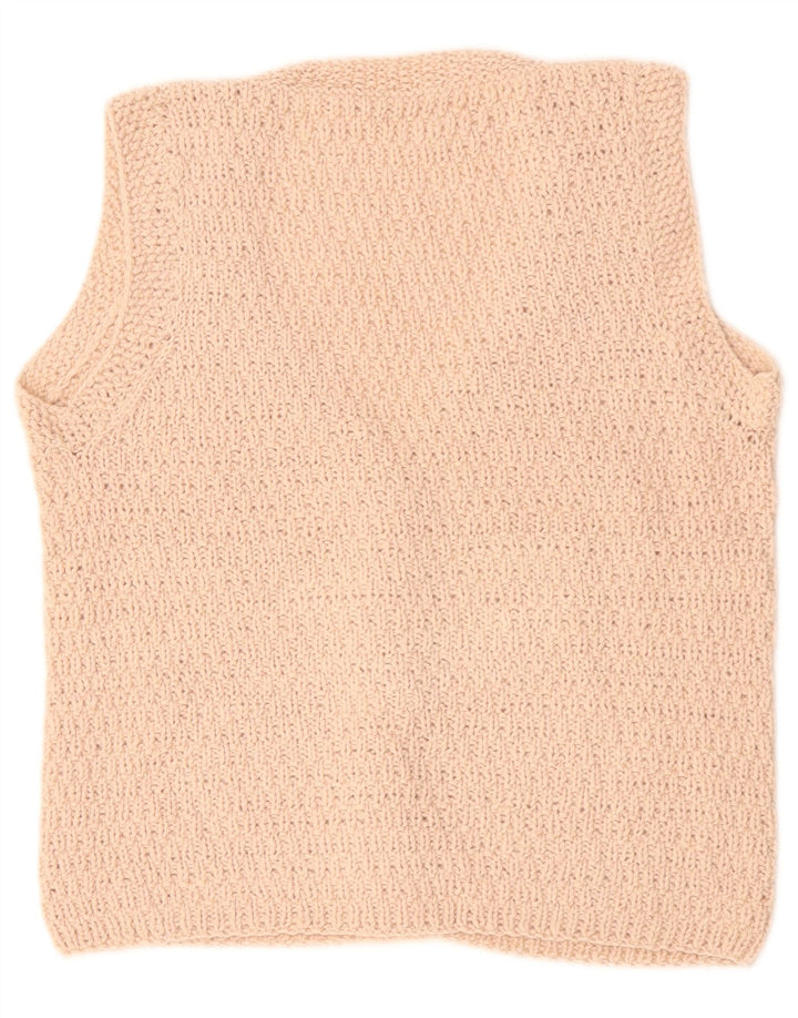 Suéter cardigã feminino sem mangas VINTAGE Reino Unido 14 médio bege