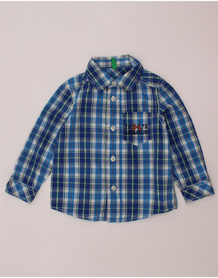 Camisa BENETTON Bebé Menino 18-24 Meses Algodão Xadrez Azul