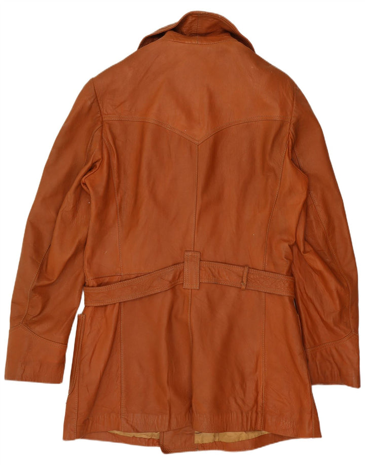 Casaco feminino vintage de couro com peito duplo Reino Unido 14 marrom médio