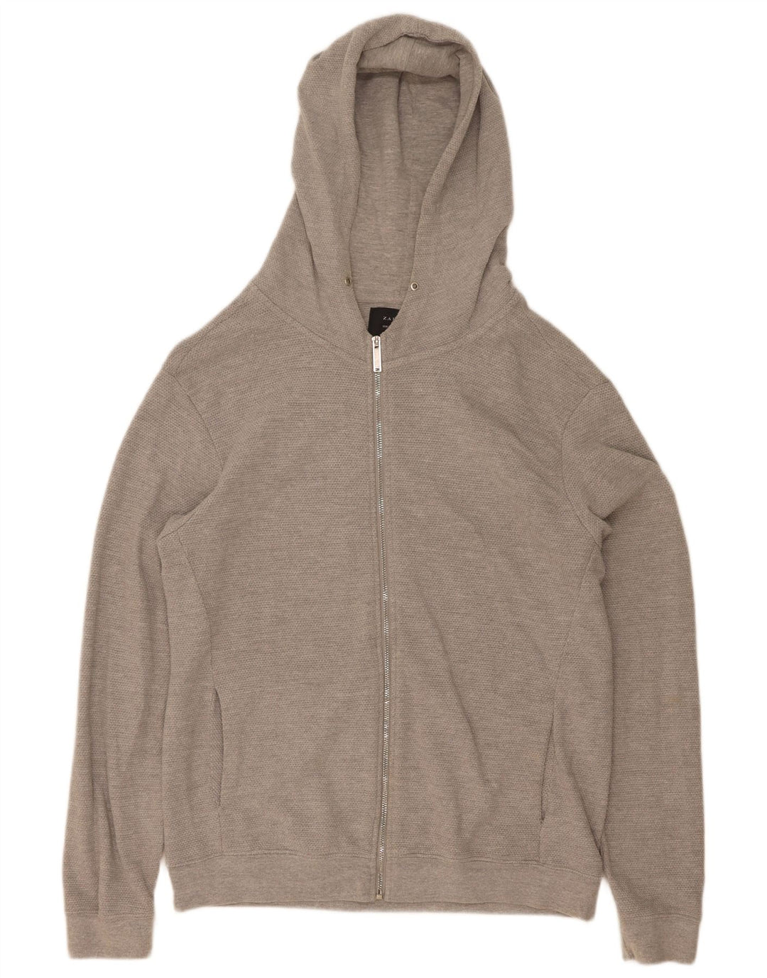 Suéter masculino Zara com capuz e zíper XL cinza algodão
