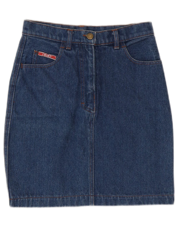 Saia jeans feminina vintage de cintura alta grande W26 algodão azul