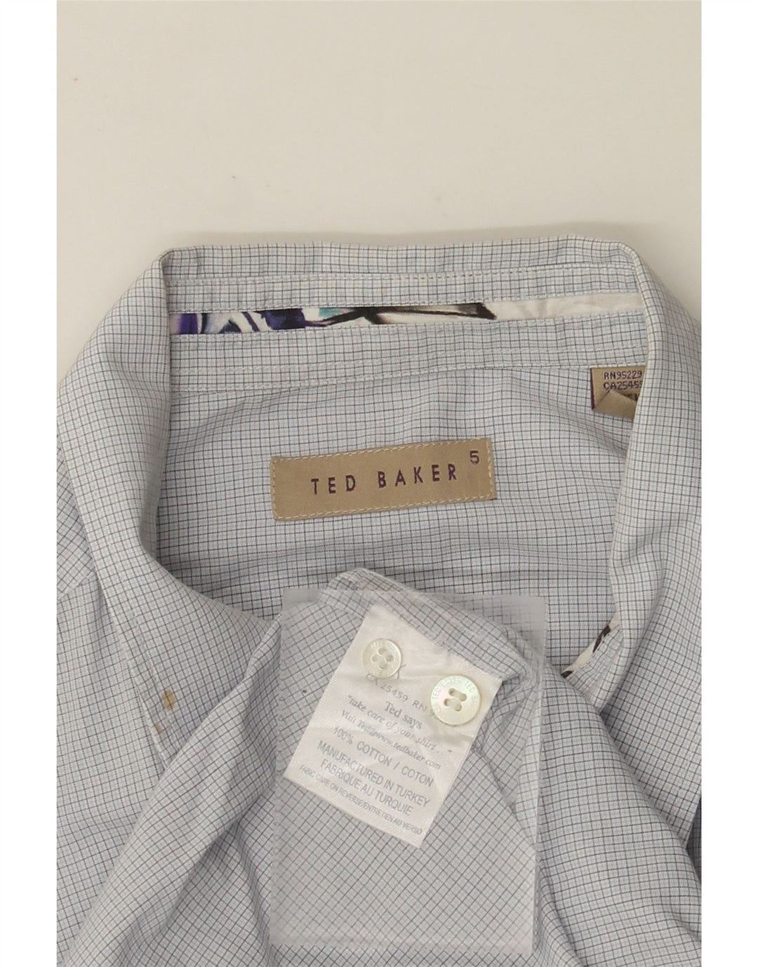 Camisa masculina TED BAKER tamanho 5 XL algodão guingão azul