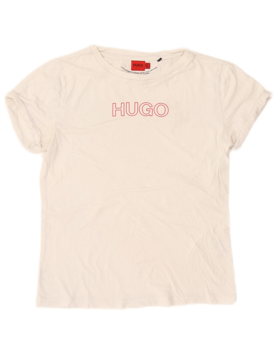 Camiseta gráfica feminina Hugo Boss UK 10 algodão branco pequeno