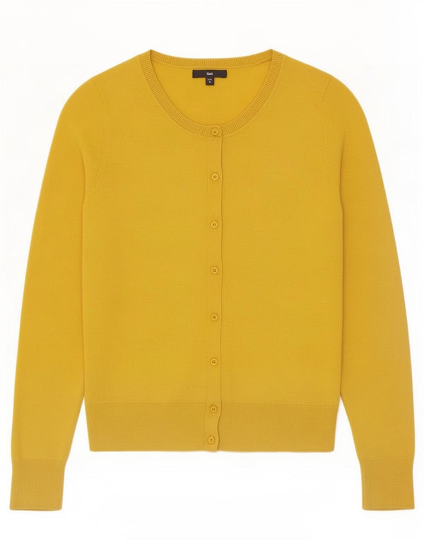 Suéter feminino Gap Crop Cardigan UK 10 pequeno algodão amarelo