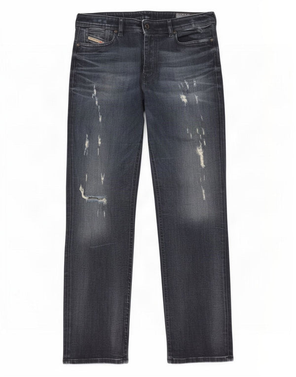 Diesel Masculino Reen Distressed Regular Straight Jeans W30 L32 Azul Algodão