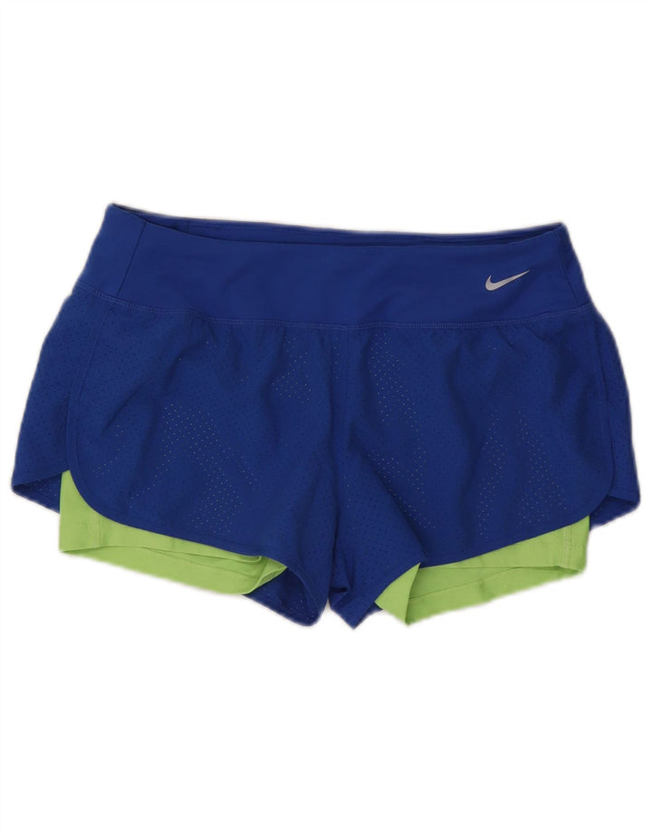 Shorts esportivos femininos Nike Dri Fit UK 14 poliéster colorblock azul médio