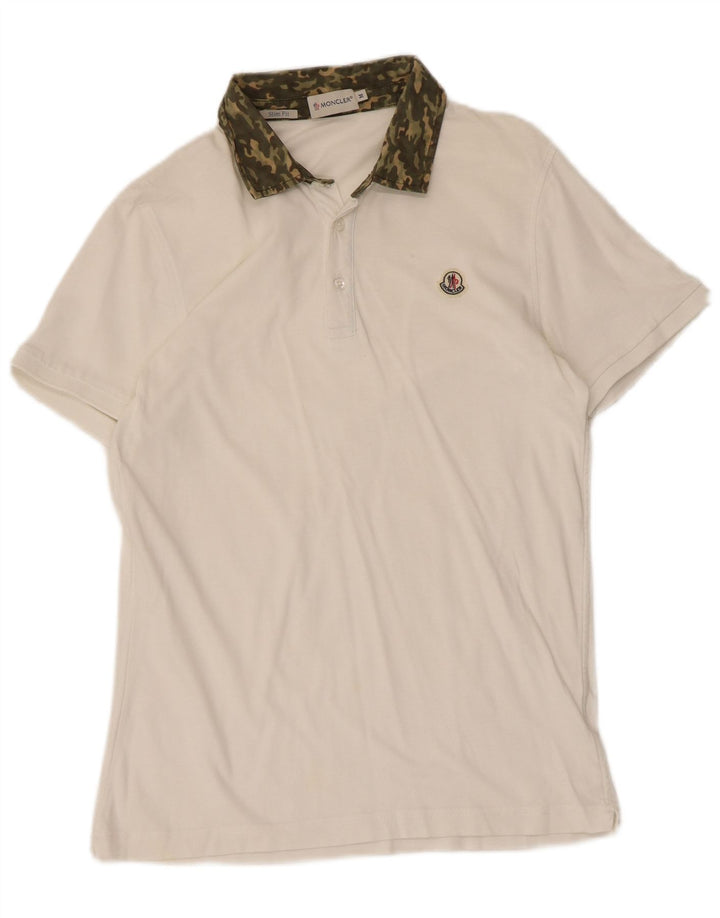 Camisa polo masculina Moncler Slim Fit média branca camuflada
